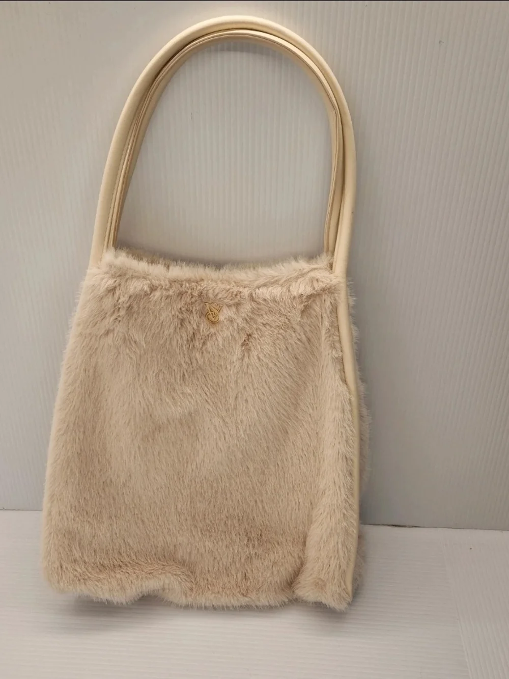 Victoria's Secret Cream Faux-Fur Tote with Gold Accent
